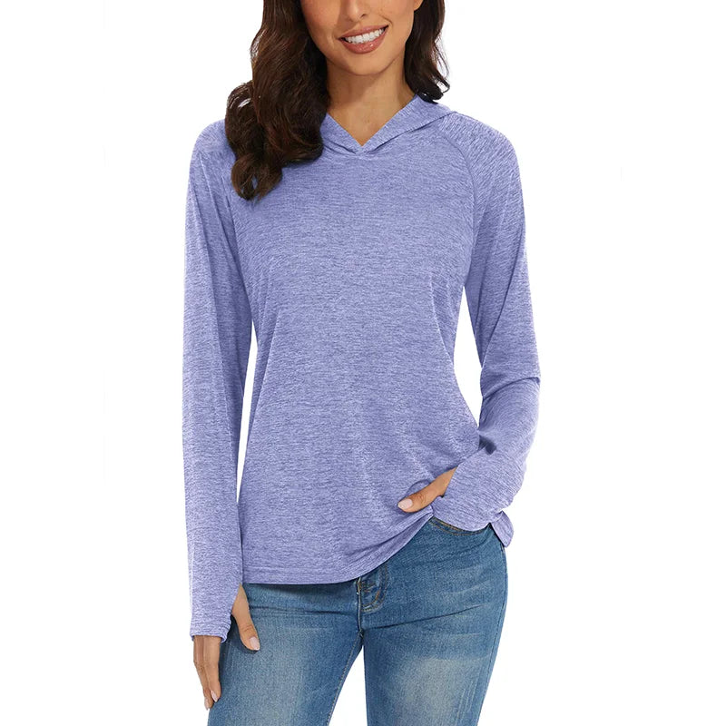 Women's Summer UPF 50+ Hoodie – Quick-Dry Long Sleeve T-Shirt with UV Protection for Running, Hiking, Workout, Gym, and Casual Wear