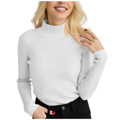 Women's Sweater Half High Neck Solid Slim Fit Pullover