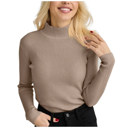 Women's Sweater Half High Neck Solid Slim Fit Pullover