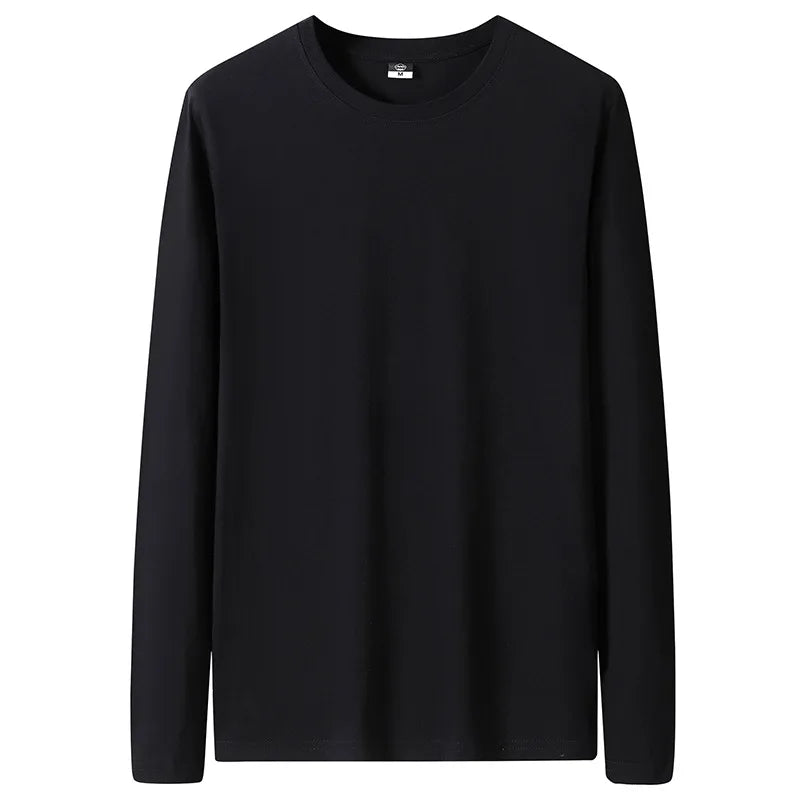 Large Size Solid Color Tops Men Long Sleeves Cotton T-shirt