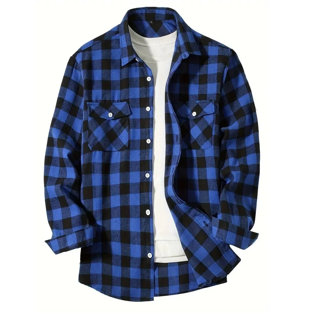 Mens Shirts Single Breasted Classic Plaid Flannel Shirt