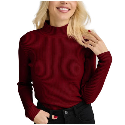 Women's Sweater Half High Neck Solid Slim Fit Pullover