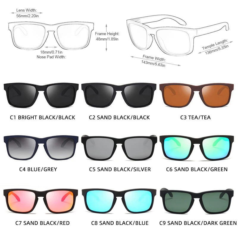 Classic Fashion Square Polarized Sunglasses Men Women Stylish Black UV400