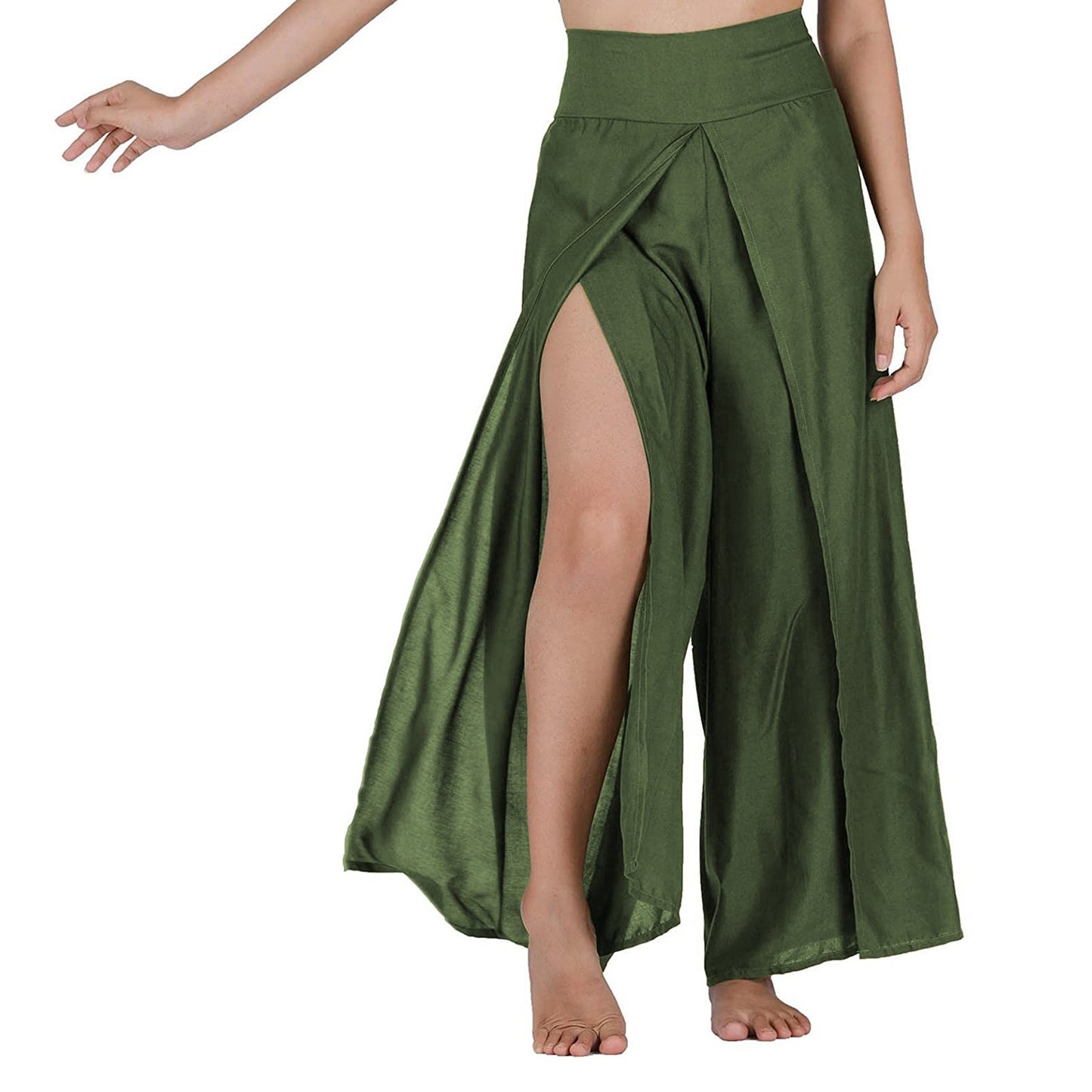 Women High Waisted Elastic Pleated Flare Palazzo Pants