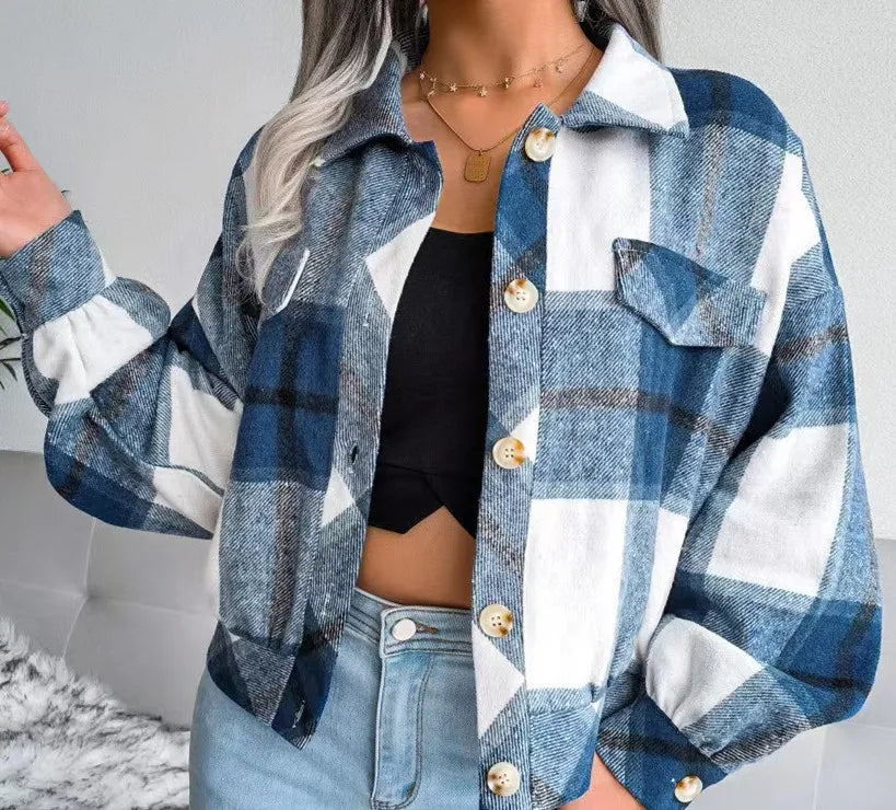 Autumn Plaid Jacket Women Loose Checkered Jacket Female