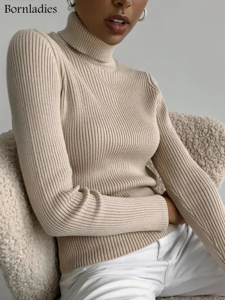 Bornladies Basic Turtleneck Women Sweaters Autumn Winter Tops