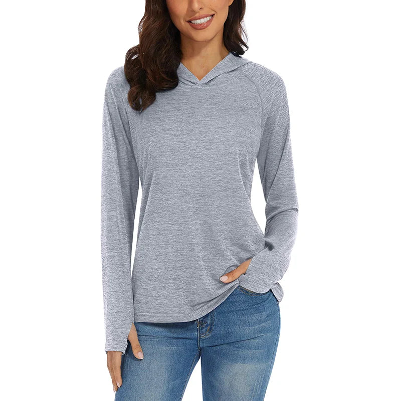 Women's Summer UPF 50+ Hoodie – Quick-Dry Long Sleeve T-Shirt with UV Protection for Running, Hiking, Workout, Gym, and Casual Wear