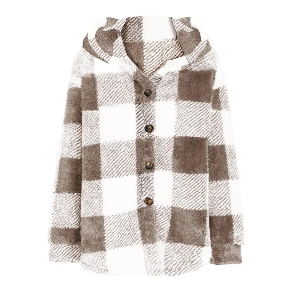 Winter Lady Coat Contrast Color Plush Lined Flannel Jacket