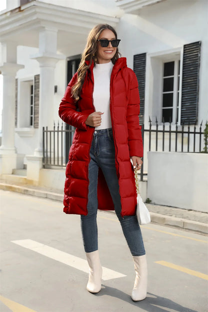 Winter Hooded Women's Cotton Padded Jacket Mid-length Outwear