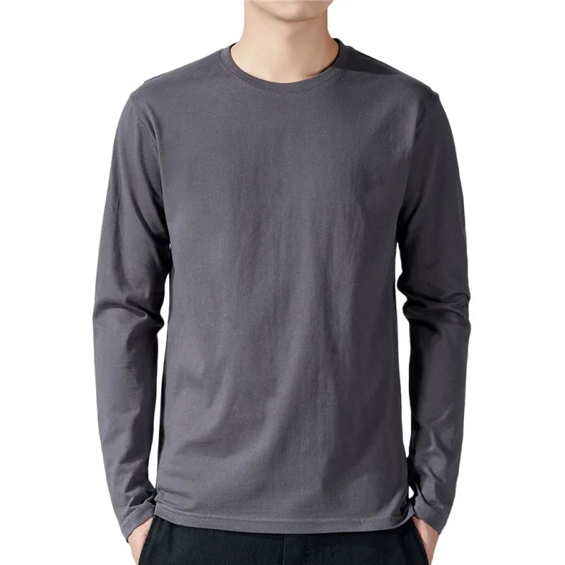 Men's Cotton Long Sleeve T-Shirt – Soft, Solid Color Casual Tee