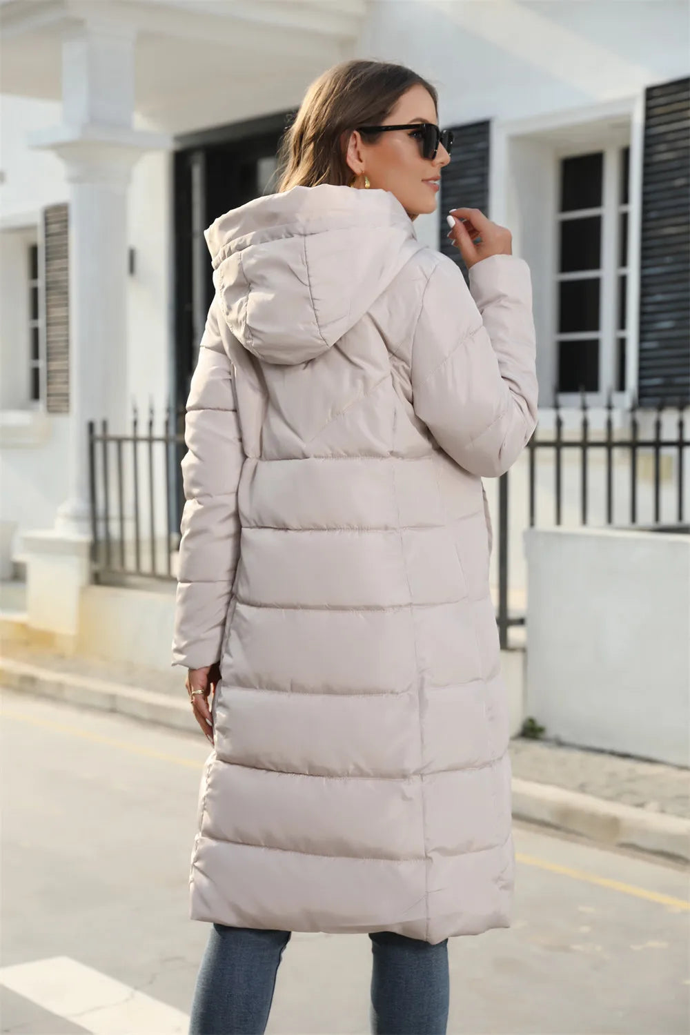 Winter Hooded Women's Cotton Padded Jacket Mid-length Outwear