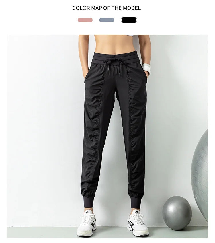 Fabric Drawstring Joggers Women Quick Dry Athletic Pants