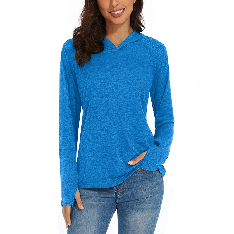 Women's Summer UPF 50+ Hoodie – Quick-Dry Long Sleeve T-Shirt with UV Protection for Running, Hiking, Workout, Gym, and Casual Wear