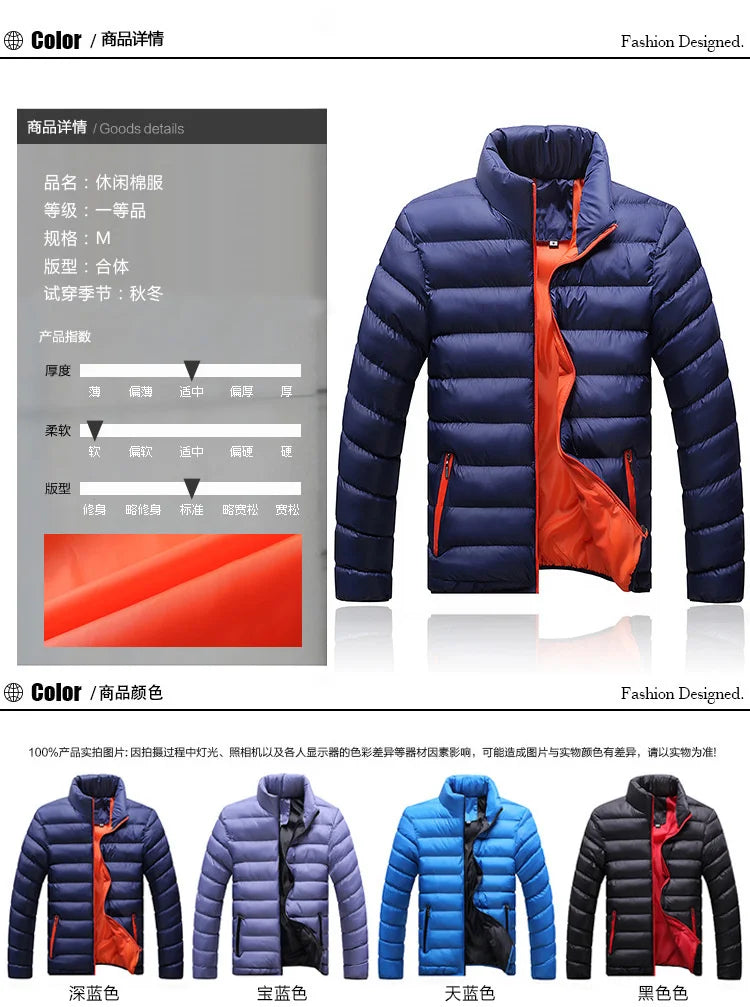 6XL Winter Men Jacket Ultralight Stand Collar Warm Coat