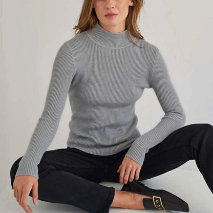 Women's Sweater Half High Neck Solid Slim Fit Pullover