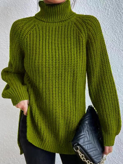 Women Winter Turtleneck Loose Sweater Elegant Drop Sleeve Tops