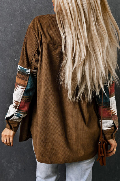KHALEE YOSE Khaki Aztec Corduroy Jacket Boho Long Sleeve