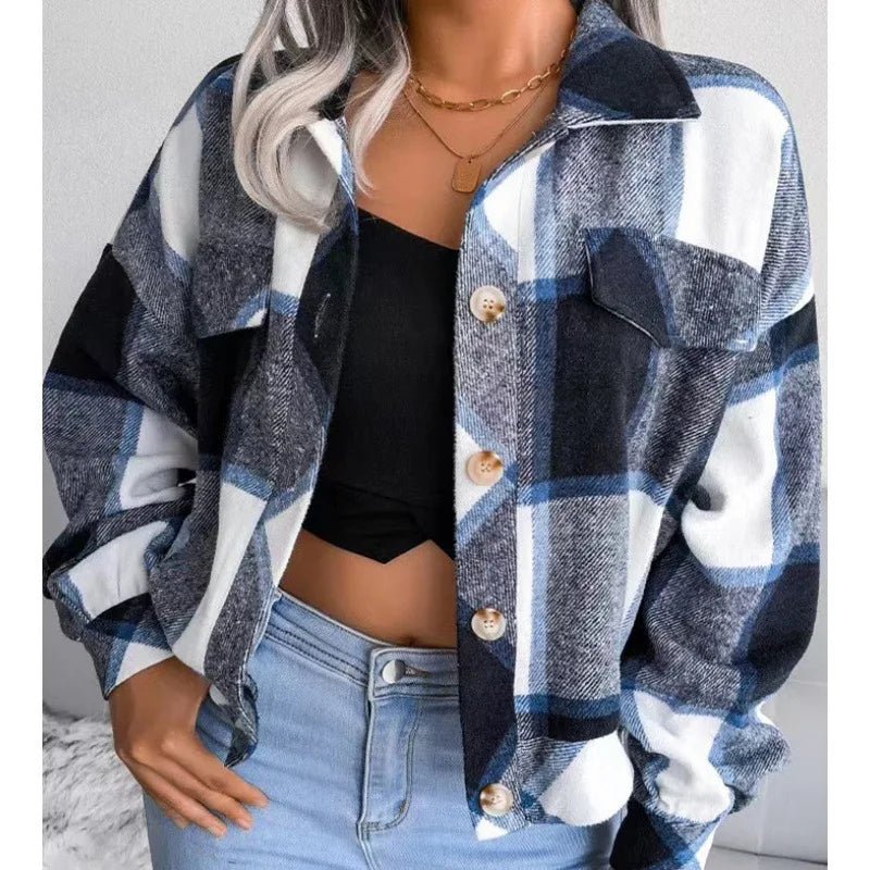 Autumn Plaid Jacket Women Loose Checkered Jacket Female