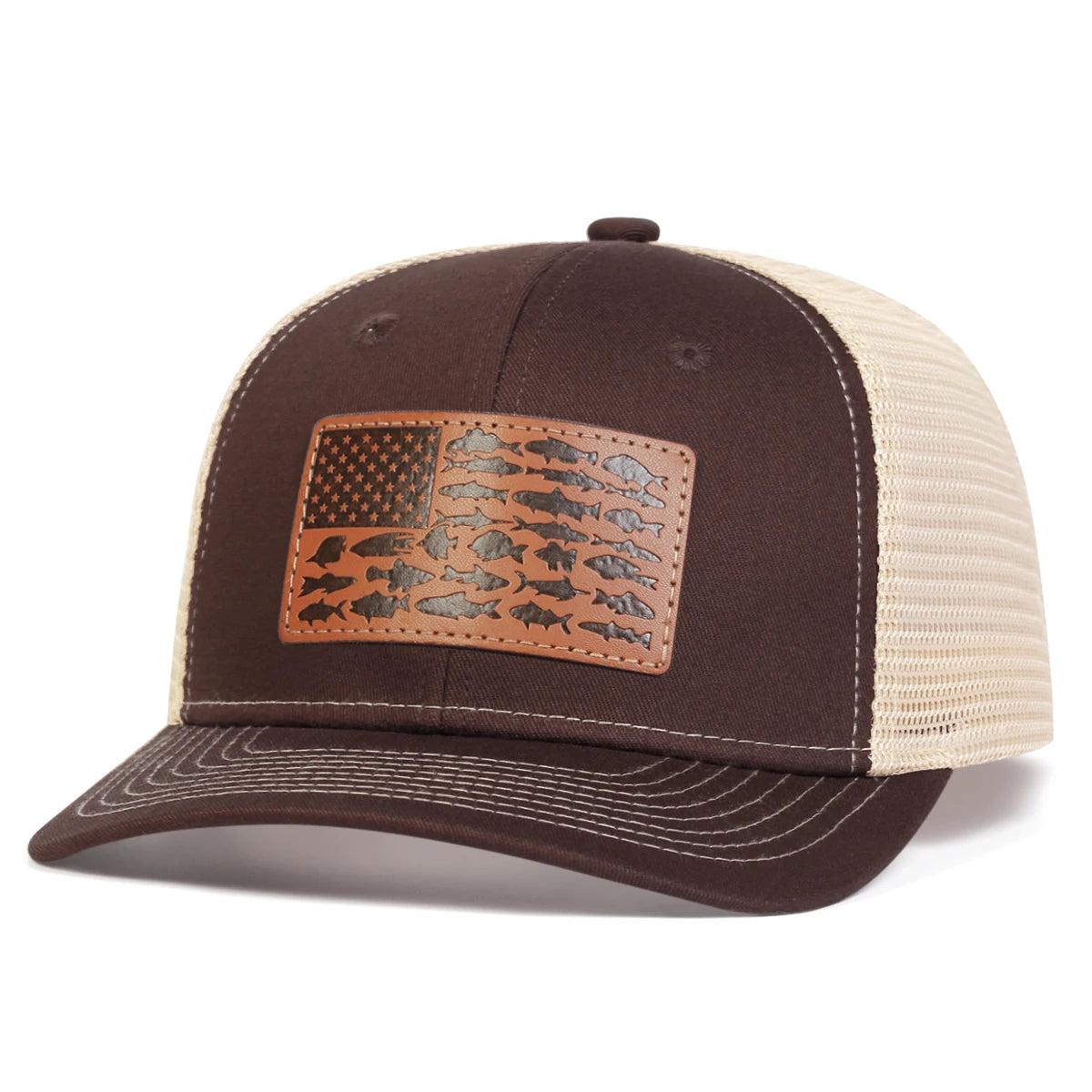 Unisex Brown Little Fish Flag Leather Label Baseball Cap