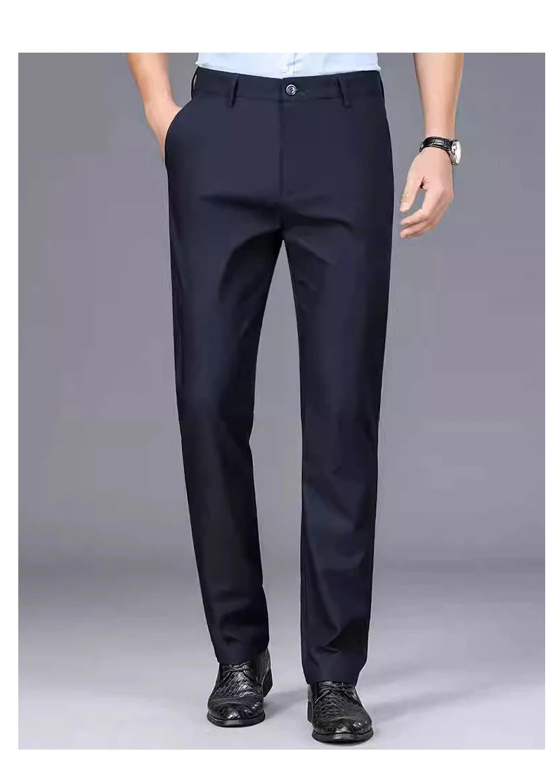 Male Pants Stretch Solid Black Smart Casual Trousers