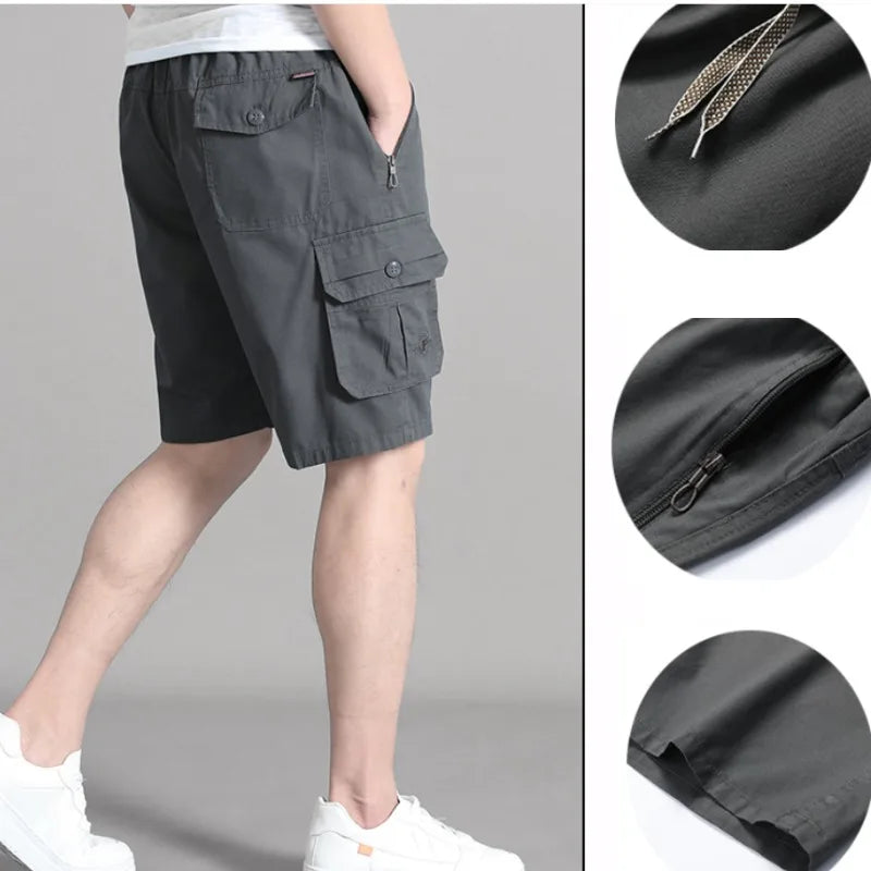 Solid Color Pockets Zipper Button Embroidery Letter Men's Summer Clothing High Waisted All-match Shorts