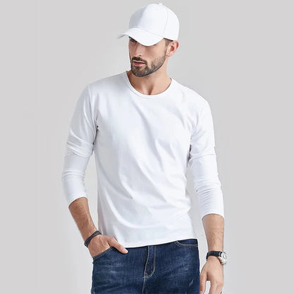 Large Size Solid Color Tops Men Long Sleeves Cotton T-shirt