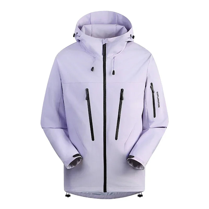 Techwear Hooded Jacket Men's Hiking Ski Zipper Pocket Raincoat