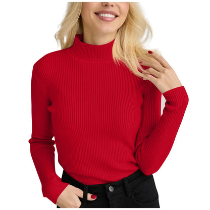 Women's Sweater Half High Neck Solid Slim Fit Pullover