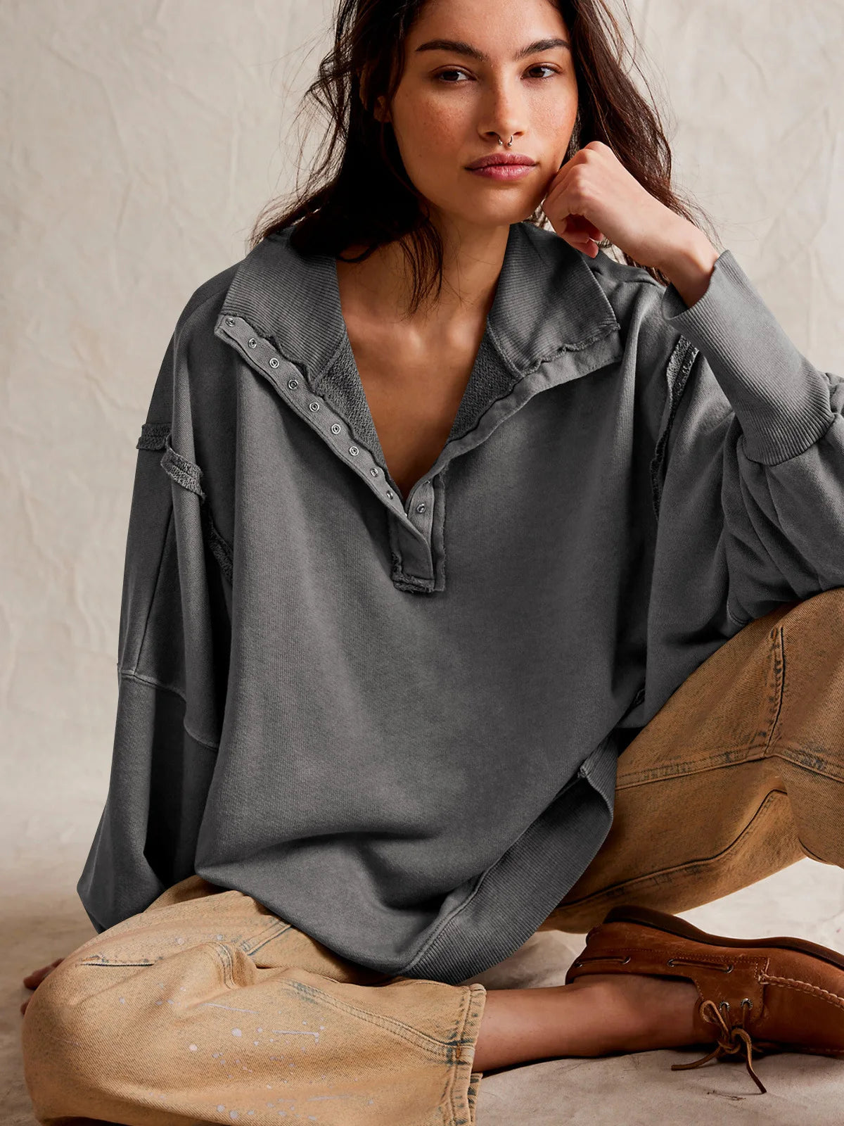 Oversized Women's Sweatshirt Slit Lantern Sleeve Tops Fall