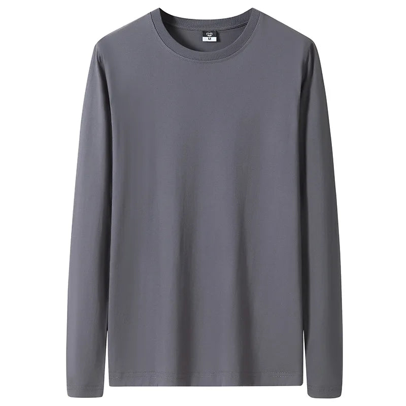 Large Size Solid Color Tops Men Long Sleeves Cotton T-shirt