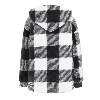 Winter Lady Coat Contrast Color Plush Lined Flannel Jacket