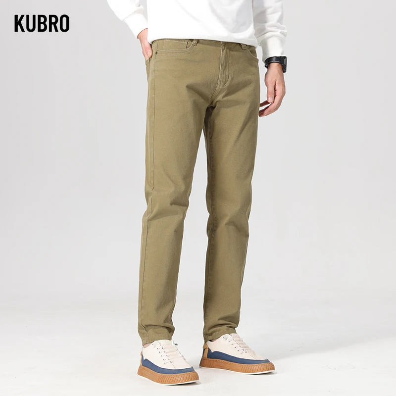 KUBRO Autumn Denim Pants Men's Baggy Straight Jeans Quality Loose Trousers