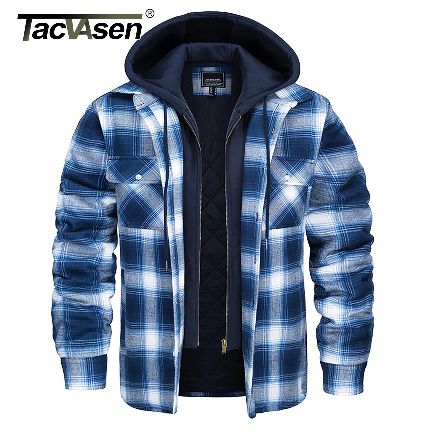 Plaid Flannel Shirt Jacket Mens Quilted Hooded Coats