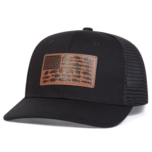 Unisex Brown Little Fish Flag Leather Label Baseball Cap