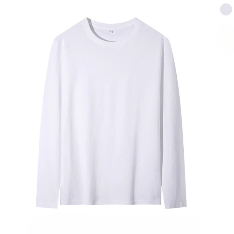 100% Cotton Men's Long-sleeved T-shirt O-neck Solid Color Casual Tops