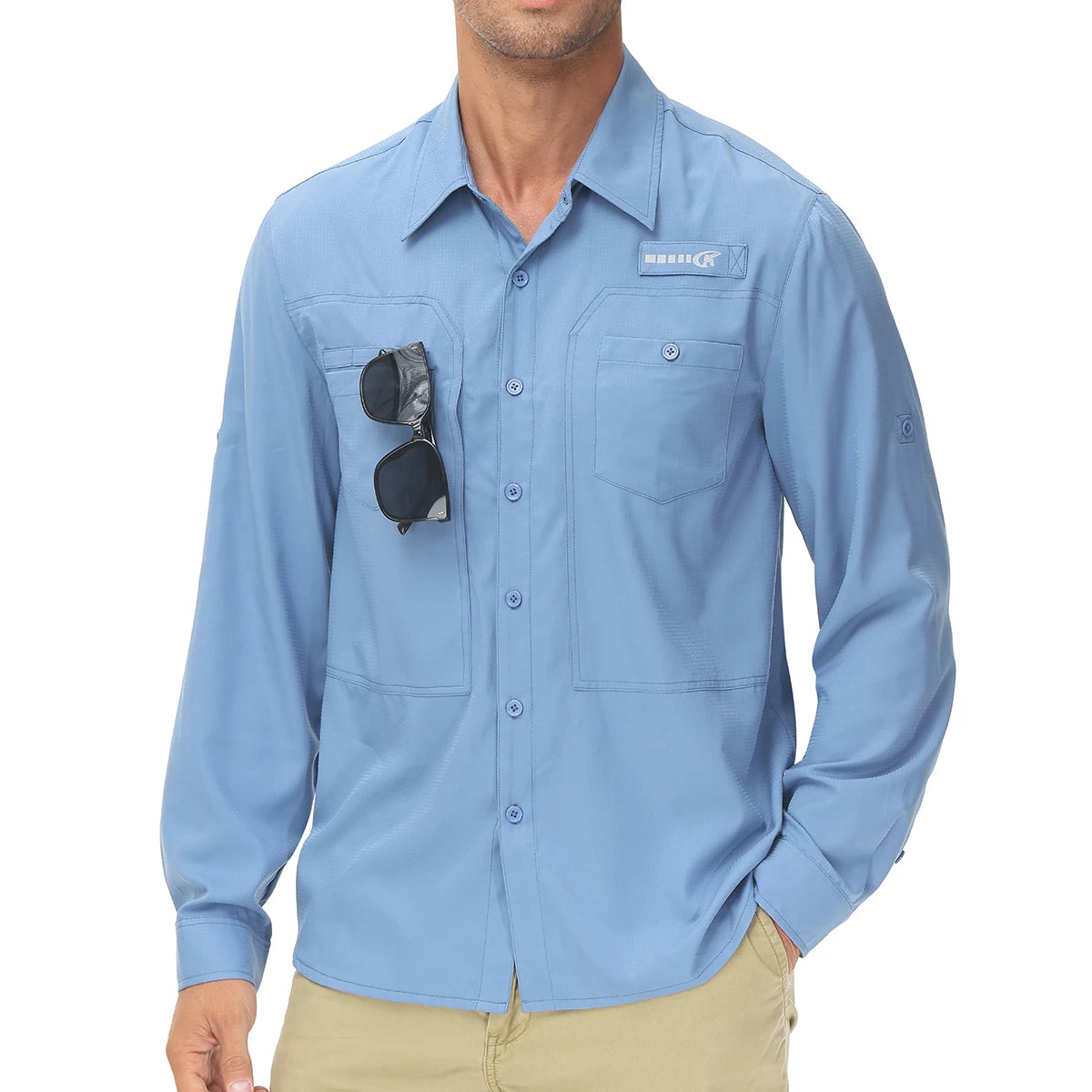 Men's UPF 50+ Long Sleeve Fishing Shirt with Zipper Pocket