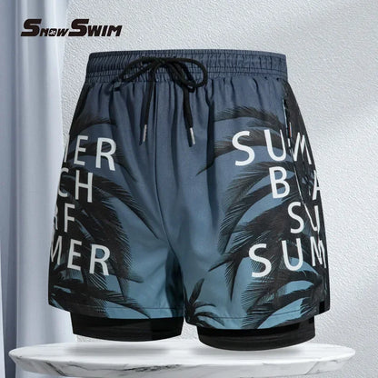 New Swim Trunks for Men Double-layer Swimming Shorts