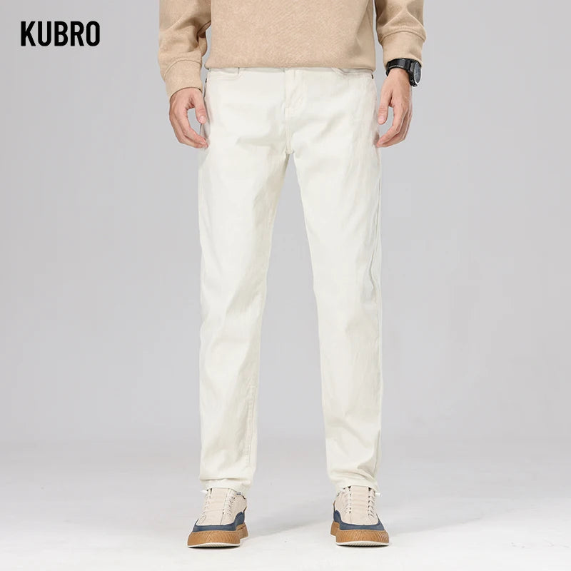 KUBRO Autumn Denim Pants Men's Baggy Straight Jeans Quality Loose Trousers