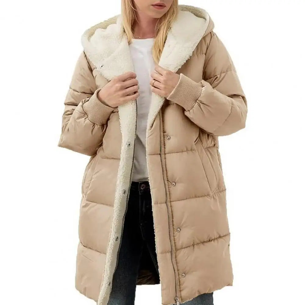 Winter Women Coat Thick Fleece Lining Windproof Hooded Jacket