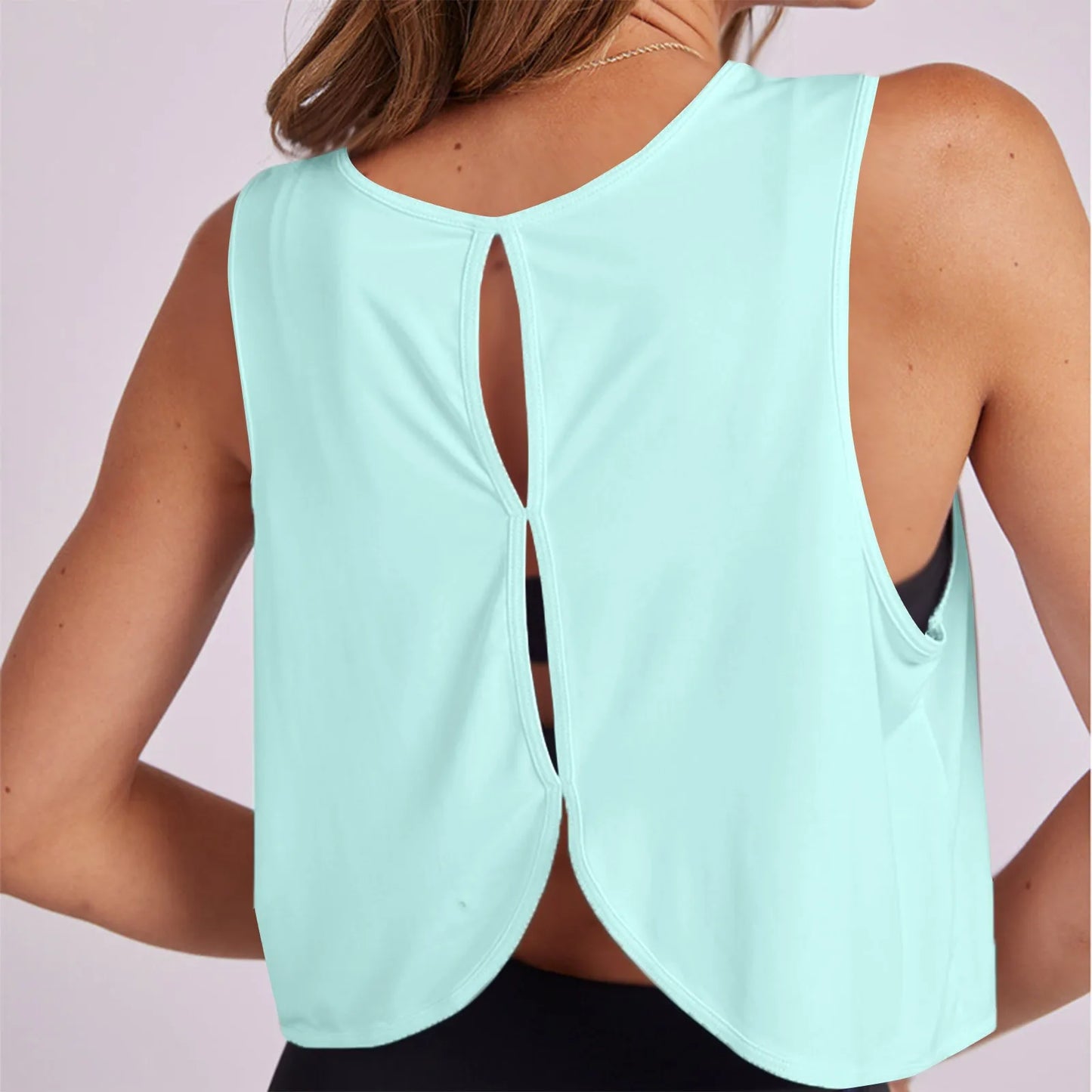 Female Summer Workout Clothes Loose Fit Open Back Top