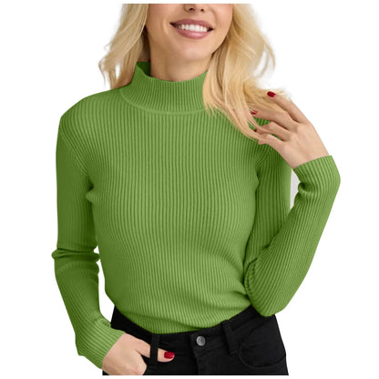 Women's Sweater Half High Neck Solid Slim Fit Pullover