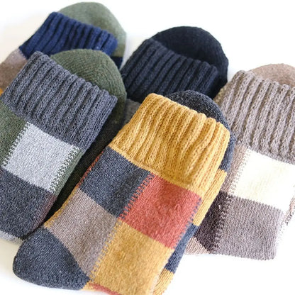 Vintage Lattice Wool Socks Men Winter Thick Warm Plush Socks