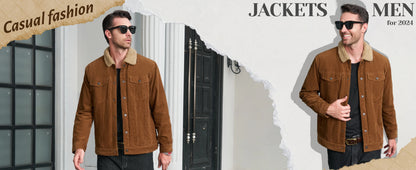 MAGCOMSEN Men's Corduroy Jackets Vintage Sherpa Fleece