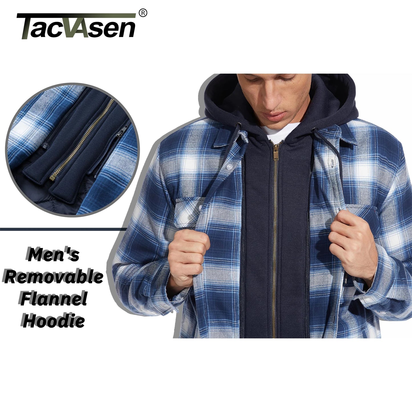 Plaid Flannel Shirt Jacket Mens Quilted Hooded Coats