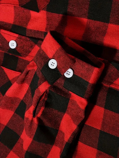 Mens Shirts Single Breasted Classic Plaid Flannel Shirt