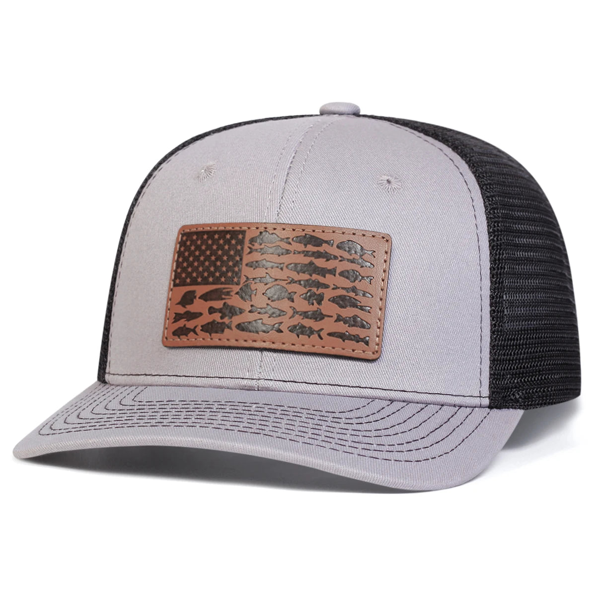 Unisex Brown Little Fish Flag Leather Label Baseball Cap