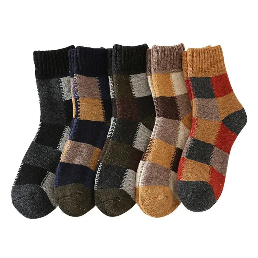 Vintage Lattice Wool Socks Men Winter Thick Warm Plush Socks