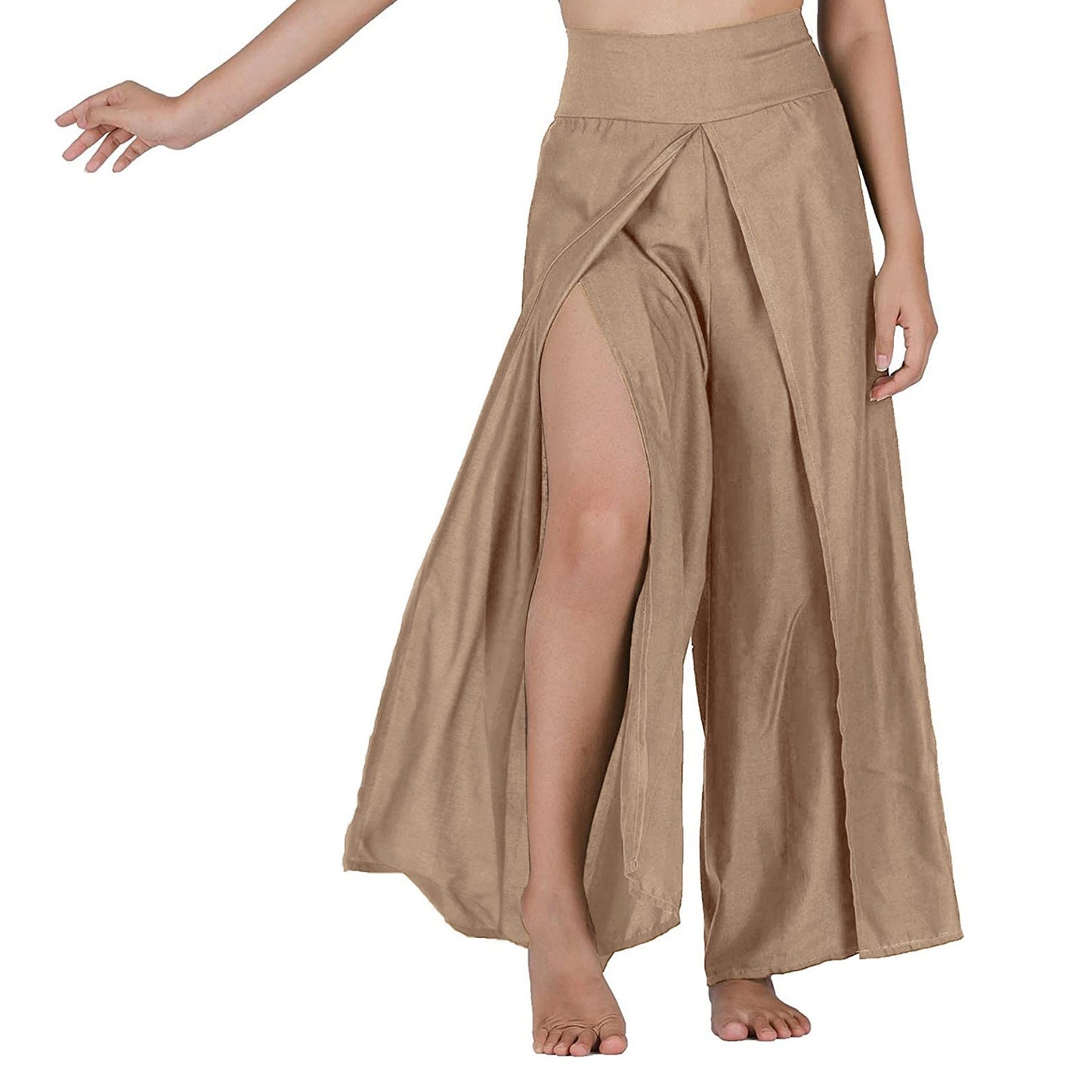 Women High Waisted Elastic Pleated Flare Palazzo Pants