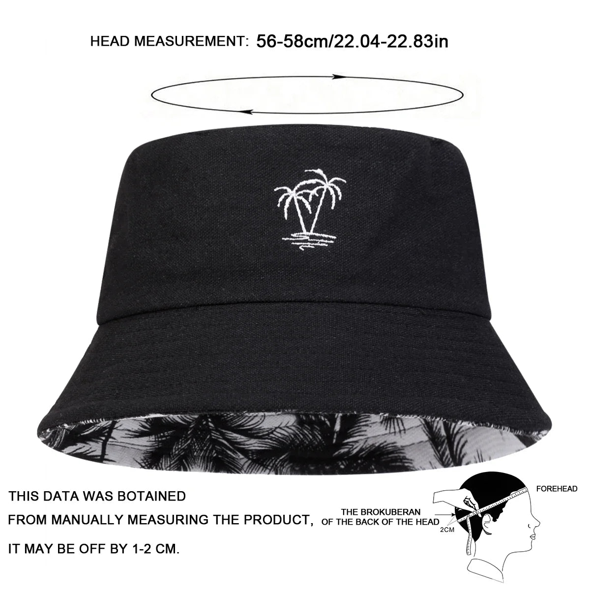 Unisex Coconut Tree Embroidery Reversible Bucket Hat