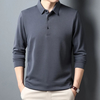 Men's Business Casual Polo Long Sleeve T-shirt Comfortable